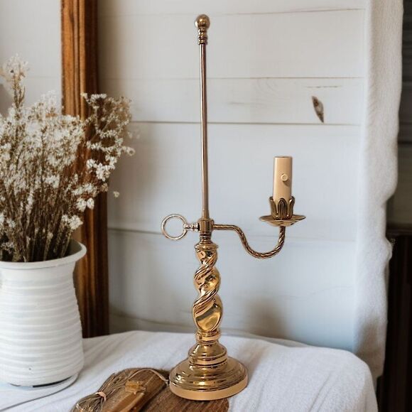 Brass Candlestick Bouillette Lamp Light SINGLE Arm Spiral Twist Base HEAVY Vtg. - Picture 1 of 16